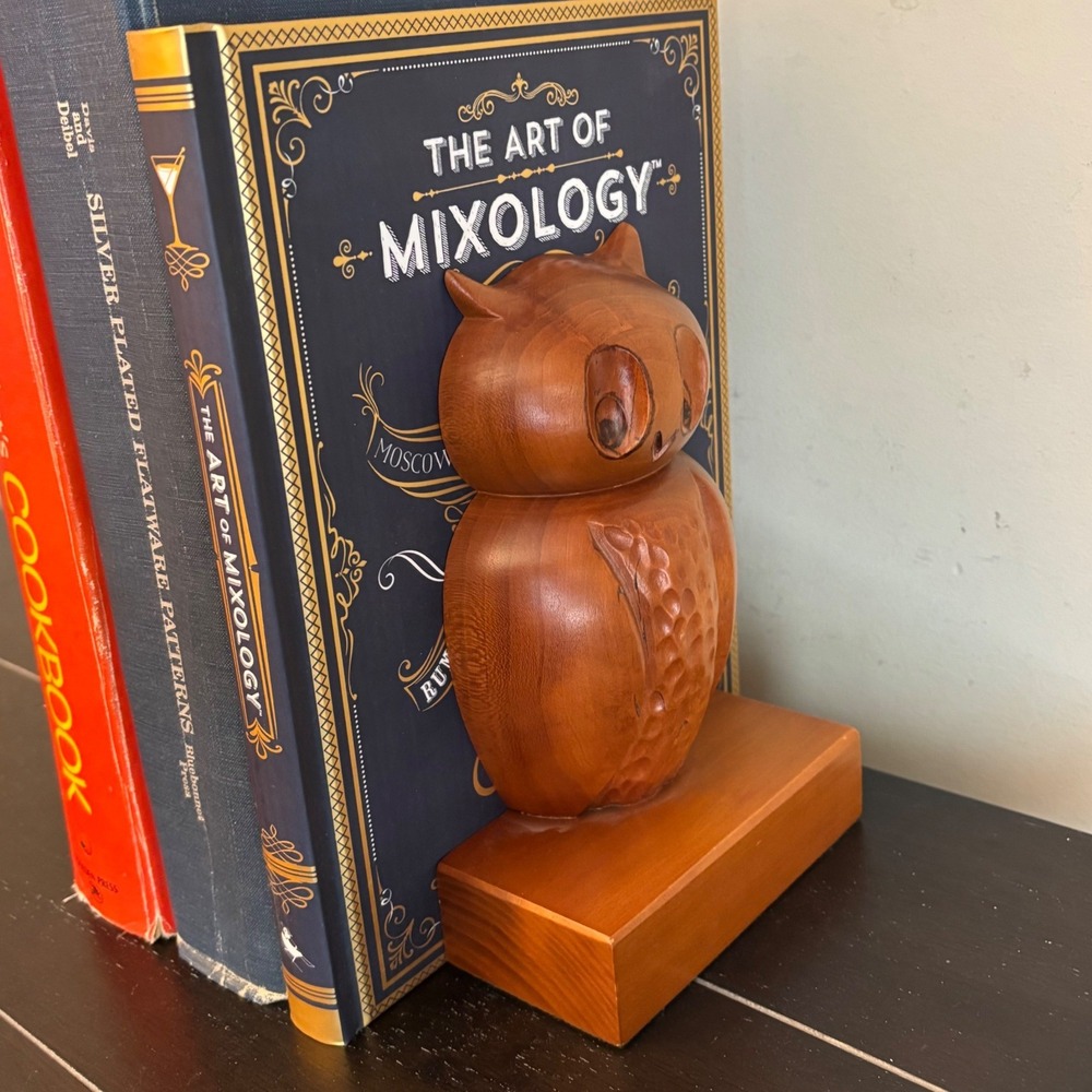 Vintage Set of Carved Wood Owl Bookends | Wood Whittlers Gatlinburg TN | MCM